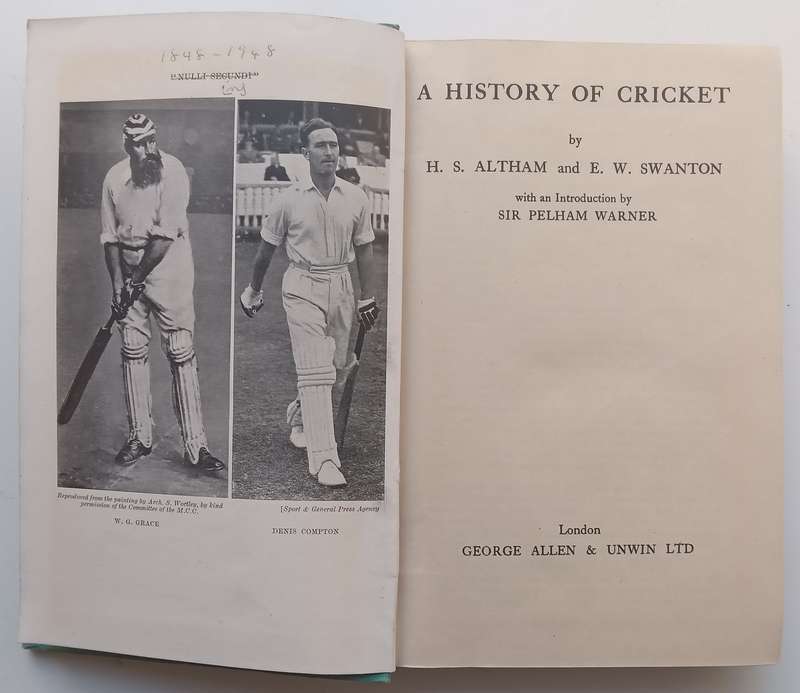 A History of Cricket (Inscribed by Co-Author and One Other) | H. S. Altham & E. W. Swanton