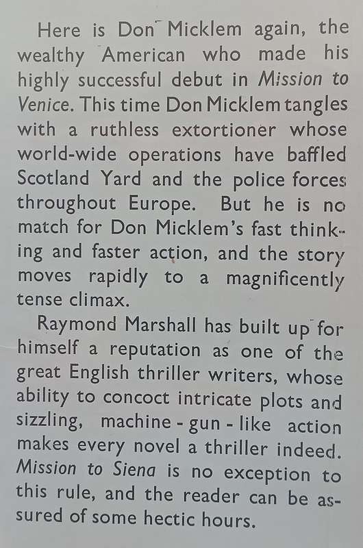 Mission to Siena (First Edition, 1955) | Raymond Marshall JHC