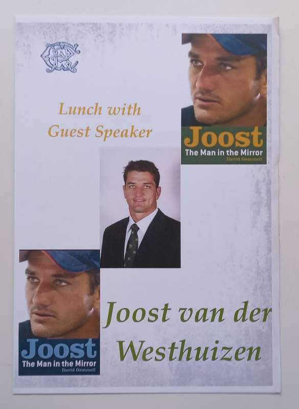 Joost: Spieelbeeld (Inscribed by Joost van der Westhuizen, with Menu, Afrikaans) | David Gemmell