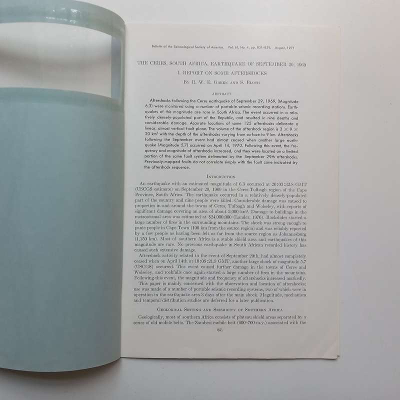 The Ceres, South Africa, Earthquake of September 29, 1969: Report on Some Aftershocks | R. W. E. ...