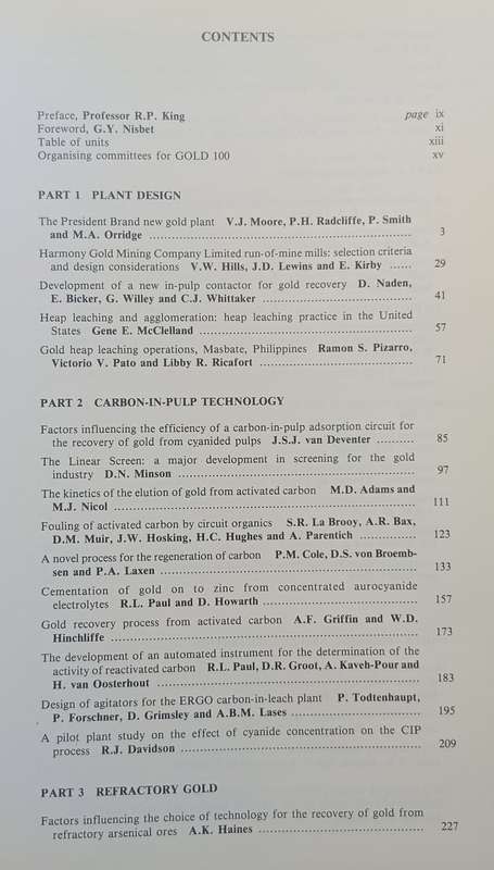 Gold 100: Proceedings of the International Conference on Gold Volume 2, Extractive Metallurgy of ...