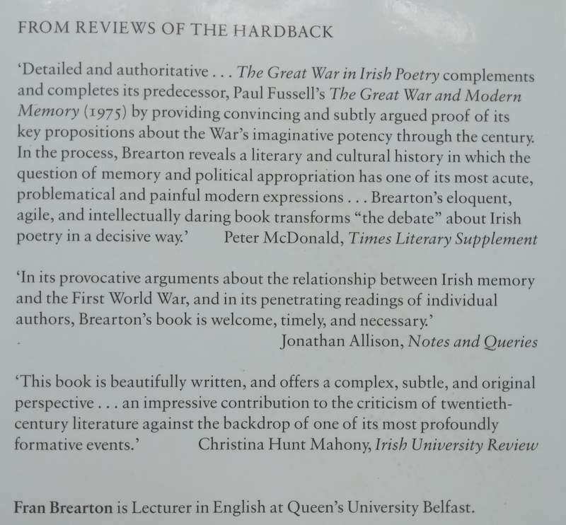 The Great War in Irish Poetry: W. B. Yeats to Michael Longley | Fran Brearton