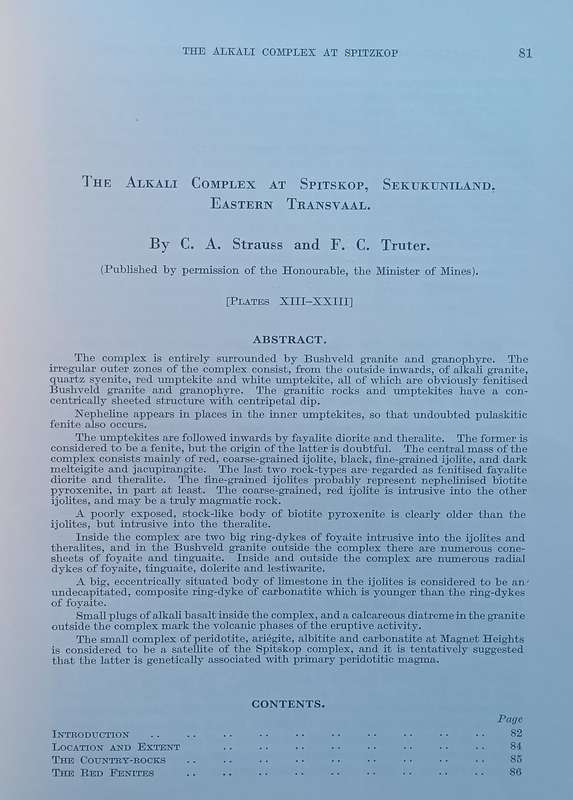 The Alkali Complex at Spitskop, Sekukuniland, Eastern Transvaal | C. A. Strauss & F. C. Truter