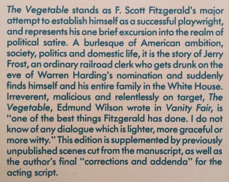 The Vegetable, or From President to Postman: A Comedy in Three Acts | F. Scott Fitzgerald
