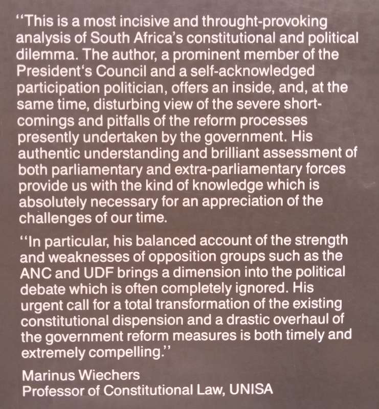 Reform in Crisis: Why the Tricameral Parliamentary System Has Failed (Inscribed by Author to Dawi...