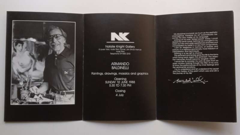 Armando Baldinelli: Paintings, Drawings, Mosiacs and Sculptures (Invitation to the Exhibition)