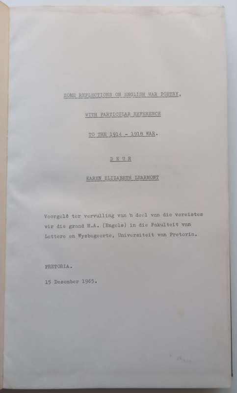 Some Reflections on English War Poetry, with Particular Reference to the 1914-1918 War (Inscribed...