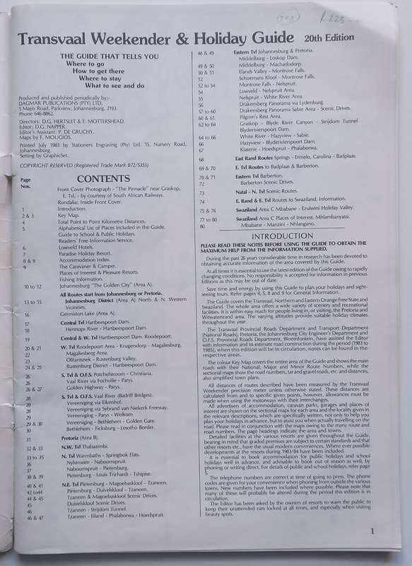 Transvaal Weekender & Holiday Guide - 1983