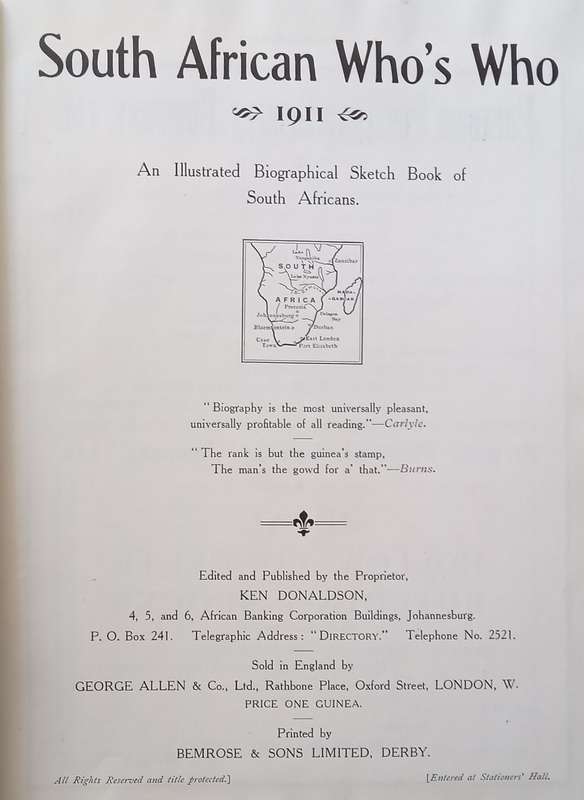 South African Whos Who 1911 | Ken Donaldson (Ed.)
