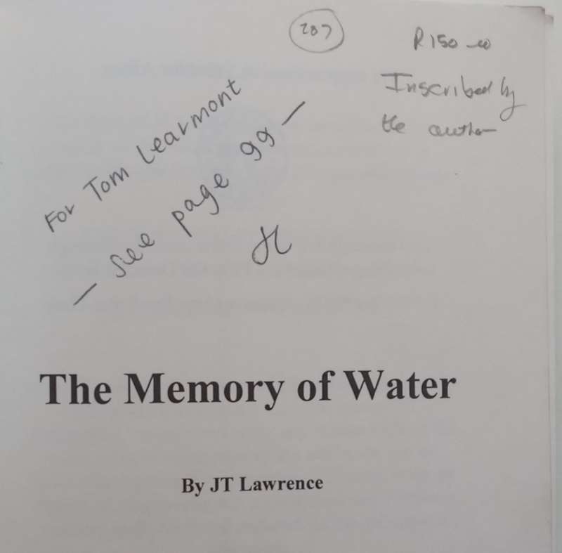 The Memory of Water (Inscribed by Author) | JT Lawrence