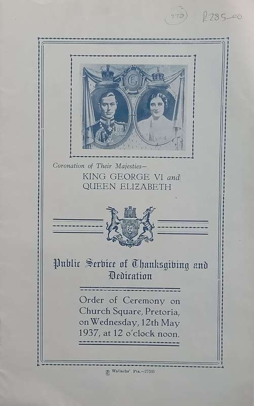 Coronation of King George VI: Public Service of Thanksgiving and Dedication (Programme, Afrikaans...