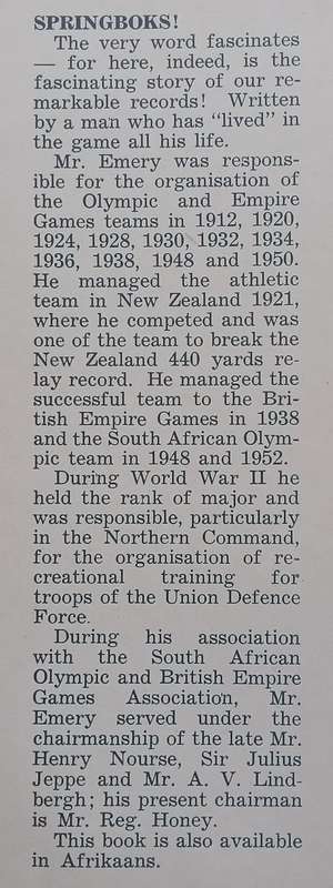 Springboks of the Olympiad (Inscribed by Author) | Ira G. Emery
