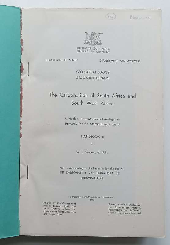 The Carbonatites of South Africa and South West Africa | W. J. Verwoerd