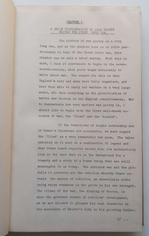 Some Reflections on English War Poetry, with Particular Reference to the 1914-1918 War (Inscribed...