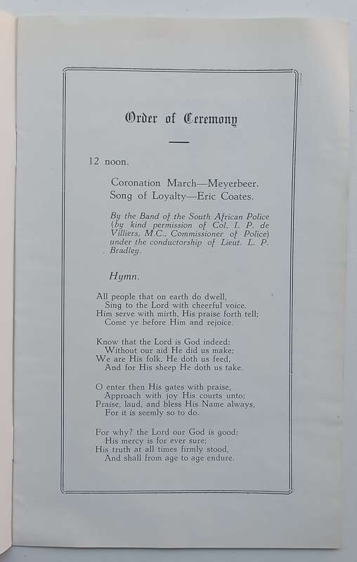 Coronation of King George VI: Public Service of Thanksgiving and Dedication (Programme, Afrikaans...