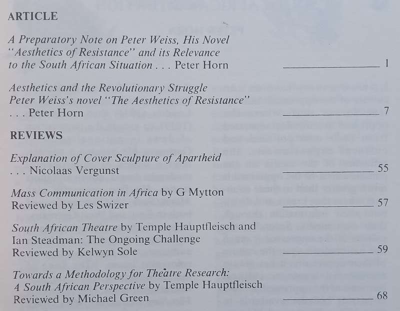 Critical Arts: A Journal for Media Studies (Vol. 3, No. 4, 1985, The Aesthetics of Resistance Issue)