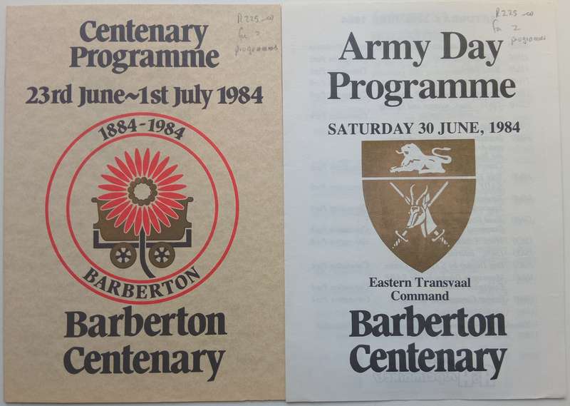 Centenary Programme & Army Day Programme for the Barberton Centenary, 1984 (2 Pamphlets)