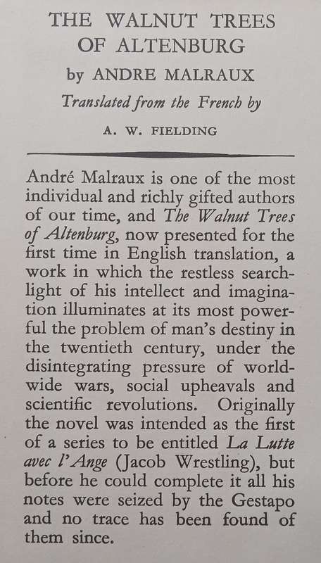 The Walnut Trees of Altenburg (First Edition, 1952) | Andre Malraux