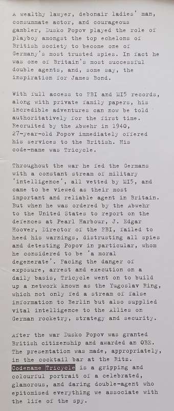 Codename Tricycle: The True Story of the Second World Wars Most Extraordinary Double Agent | R...