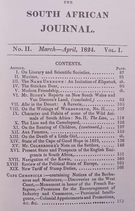 The South African Journal, No. II, March-April 1824 (SA Library Reprint Series)