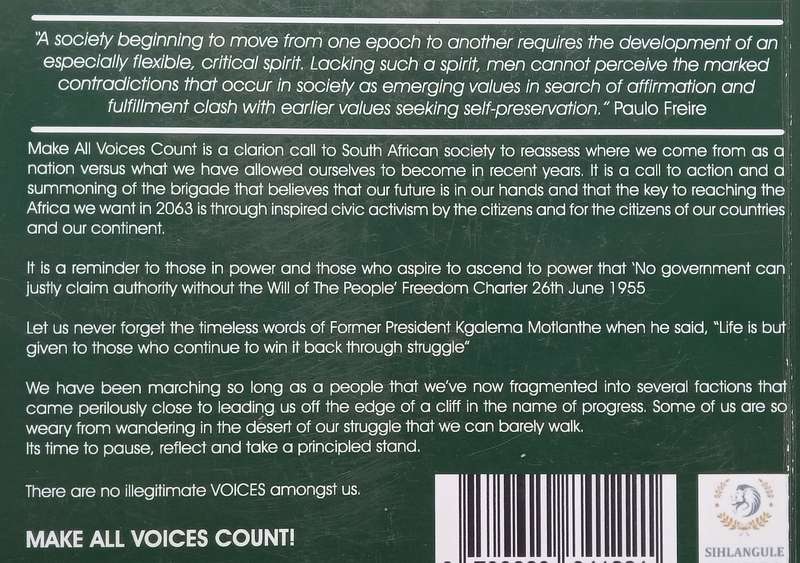 Make All Voices Count (Inscribed by Author) | Sihlangule Mmiselo Siwisa
