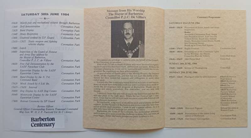 Centenary Programme & Army Day Programme for the Barberton Centenary, 1984 (2 Pamphlets)
