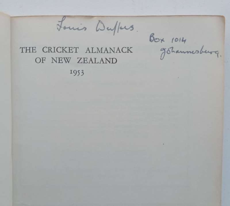 The Cricket Almanack of New Zealand, 1953 Season (Copy of SA Cricket Writer Louis Duffus) | Arthu...
