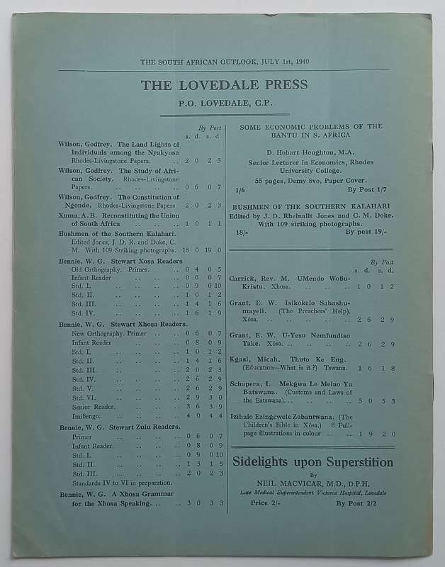 The South African Outlook (Vol. 70, No. 831, July 1940)