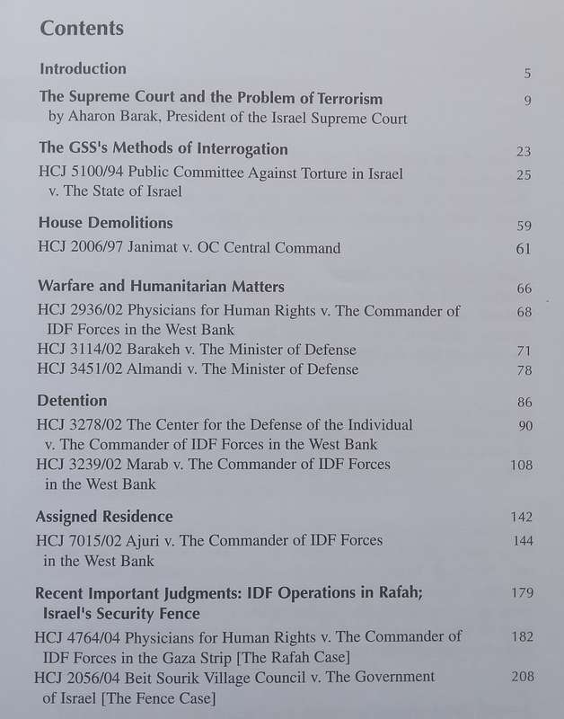Judgements of the Israel Supreme Court: Fighting Terrorism within the Law