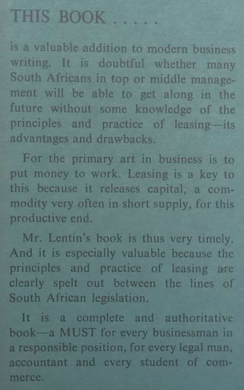 Leasing of Vehicles and Equipment in South Africa (Inscribed by Author) | B. Lentin