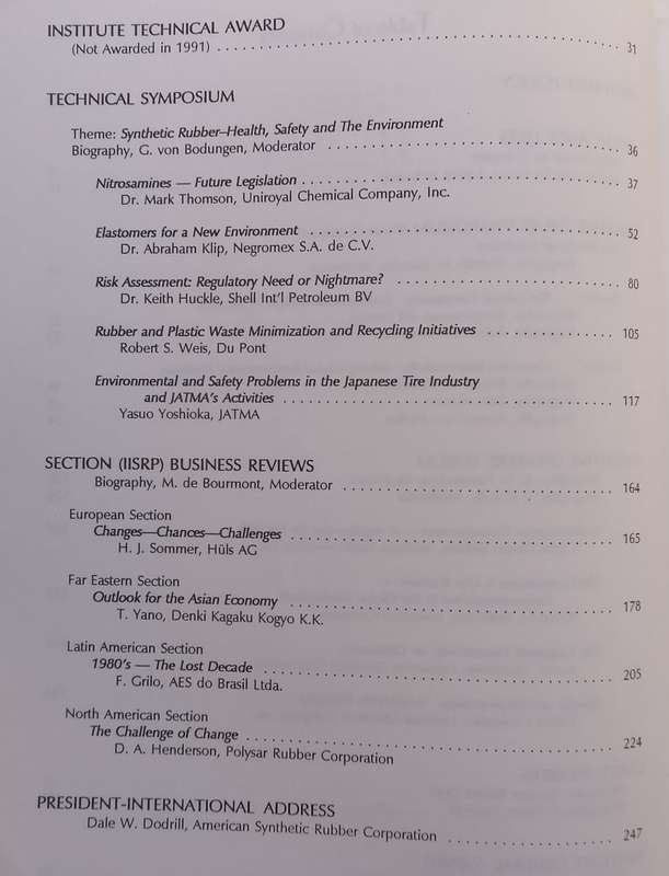 32nd Annual Meeting Proceedings of the International Institute of Synthetic Rubber Producers (1991)