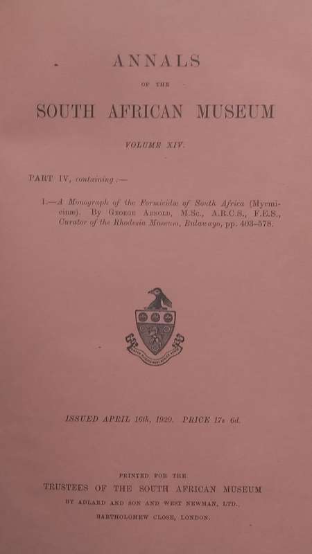 4 Issues of Annals of the South African Museum Bound together in One Volume