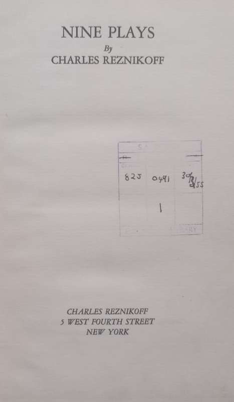 Nine Plays (Limited Edition) | Charles Reznikoff