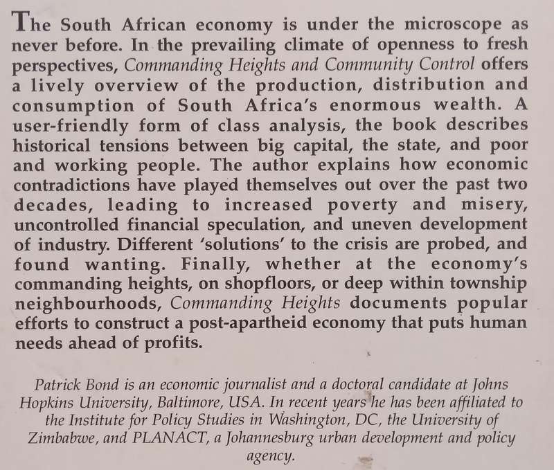 Commanding Heights & Community Control: New Economics for a New South Africa (Signed & Humorously...