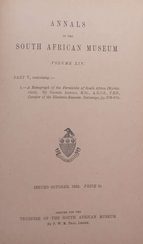 4 Issues of Annals of the South African Museum Bound together in One Volume