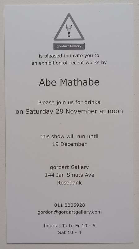 Abe Mathabe (Invitation Card to an Exhibition of his Work)