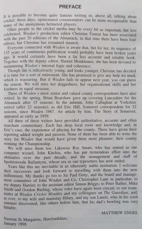 Wisden Cricketers Almanack 1998, 135th Edition | Matthew Engel (Ed.)