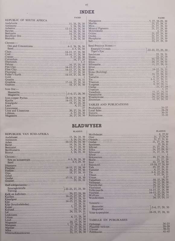 Minerals: A Report for the Republic of South Africa (Afrikaans/English Text)