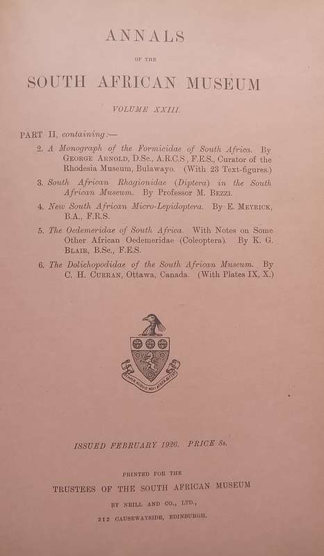 4 Issues of Annals of the South African Museum Bound together in One Volume