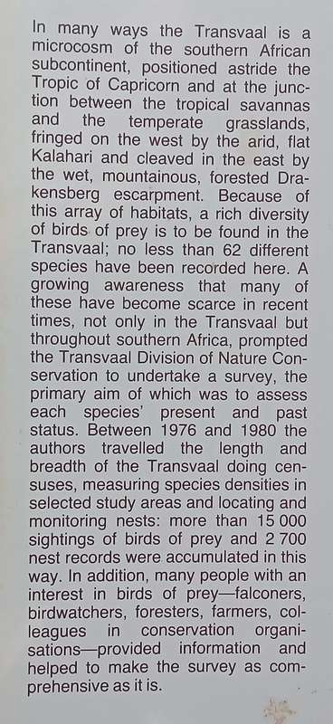 The Status & Conservation of Birds of Prey in the Transvaal (Signed by Co-Author Warwick Tarboton...