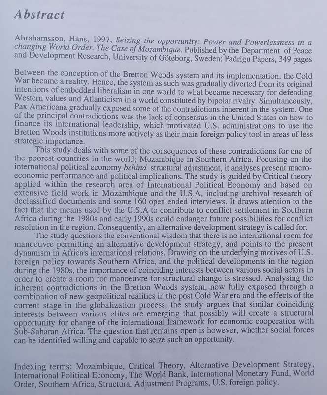 Seizing the Opportunity: Power and Powerlessness in a Changing World, The Case of Mozambique | Ha...