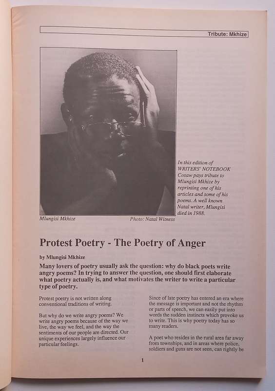 Writers Notebook (Coswa Natal Journal, Vol. 1, No. 1, September 1989)