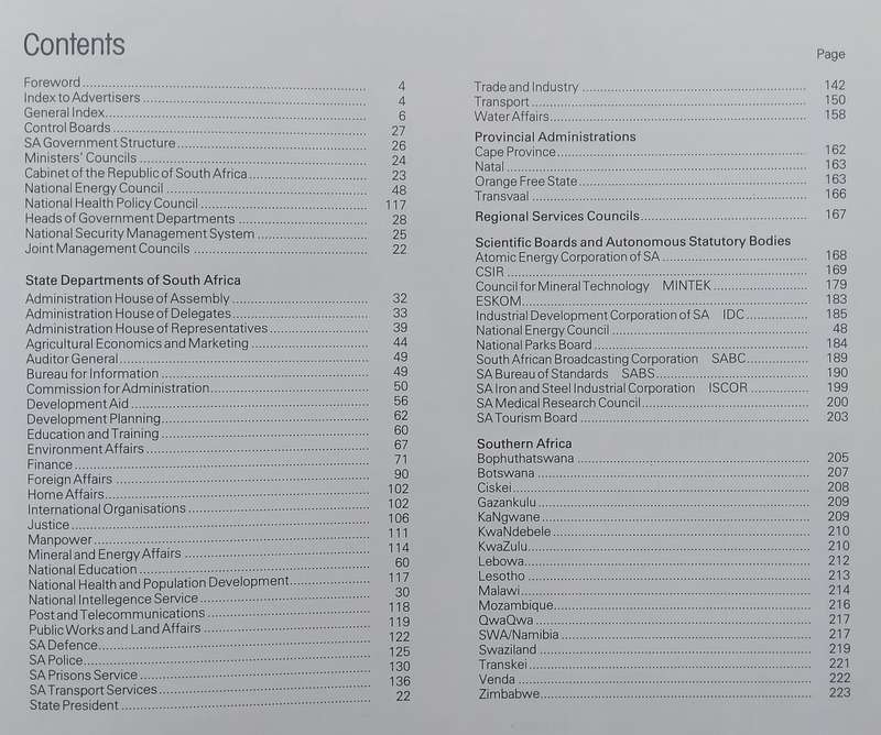 State Departments and Autonomous Statutory Bodies of Southern Africa, 1989