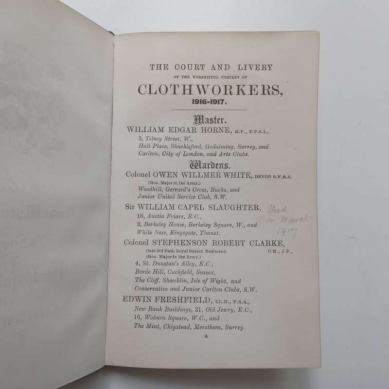 A List of the Master, Wardens, Assistants, and Livery of the Worshipful Company of Clothworkers L...