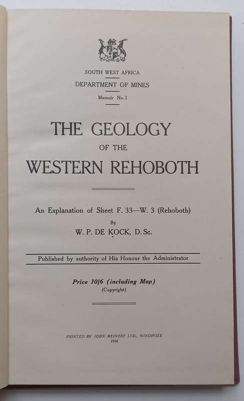 The Geology of the Western Rehoboth (Inscribed by Author) | W. P. de Kock