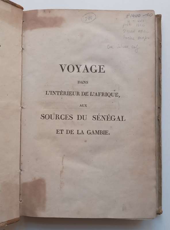 Voyage dans LInterieur de LAfrica (Signed by Author, Vol. 1 Only, Published 1820, French Te...