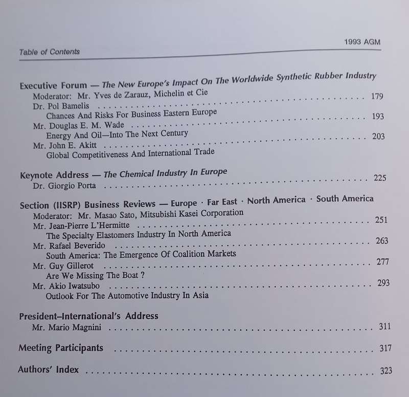 34th Annual Meeting Proceedings of the International Institute of Synthetic Rubber Producers (1993)