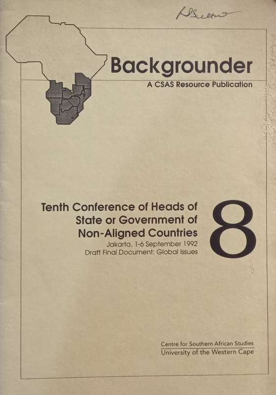 Tenth Conference of Heads of State or Government of Non-Aligned Countries: Final Draft Document, ...