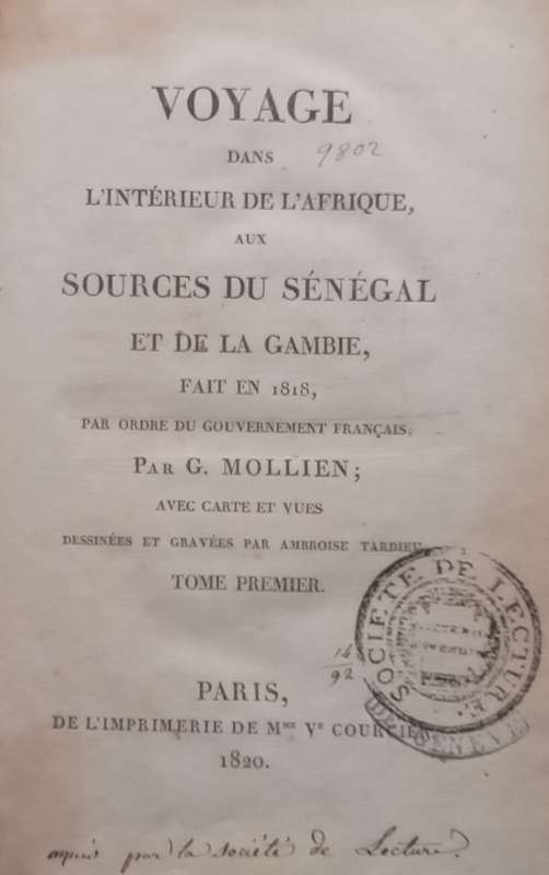 Voyage dans LInterieur de LAfrica (Signed by Author, Vol. 1 Only, Published 1820, French Te...
