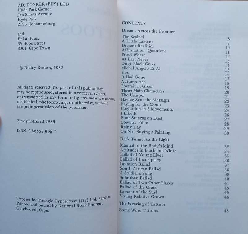 Tattoos (Scarce in Very Good Condition) | Ridley Beeton